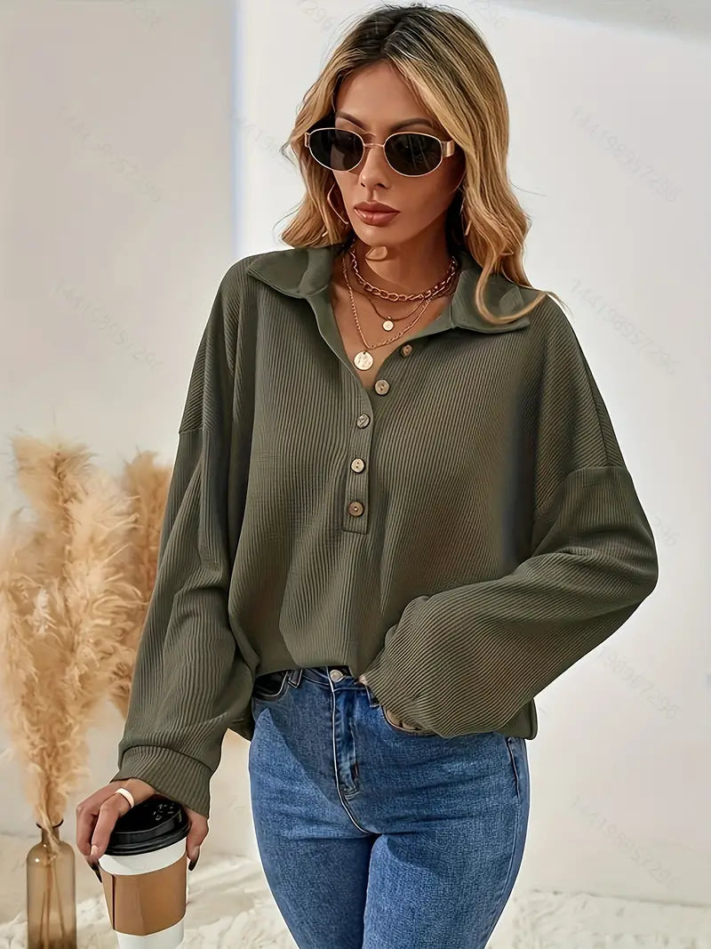Ribbed Relaxed Fit Button-Down Shirt