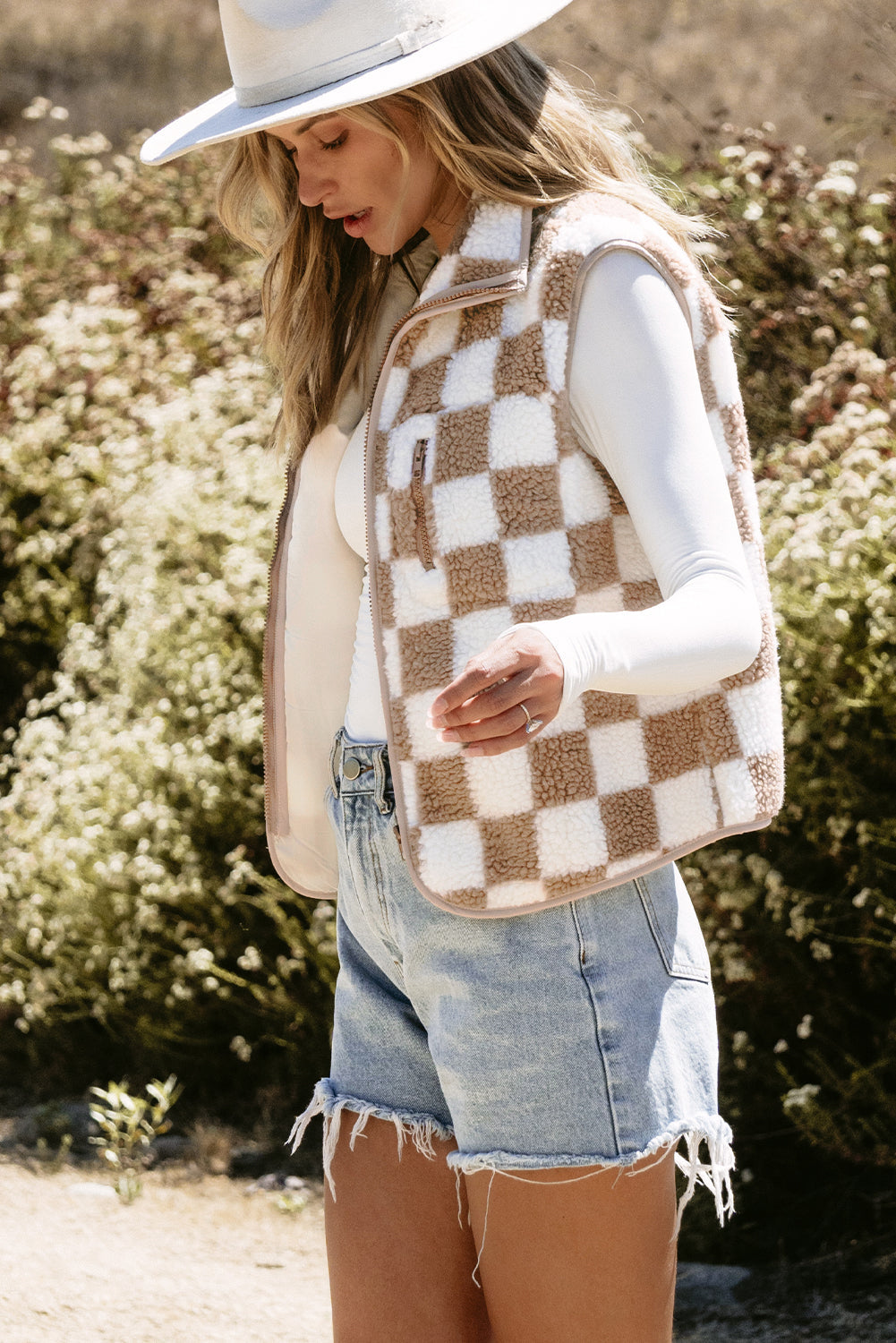Plaid Sleeveless Zipper Placket Vest