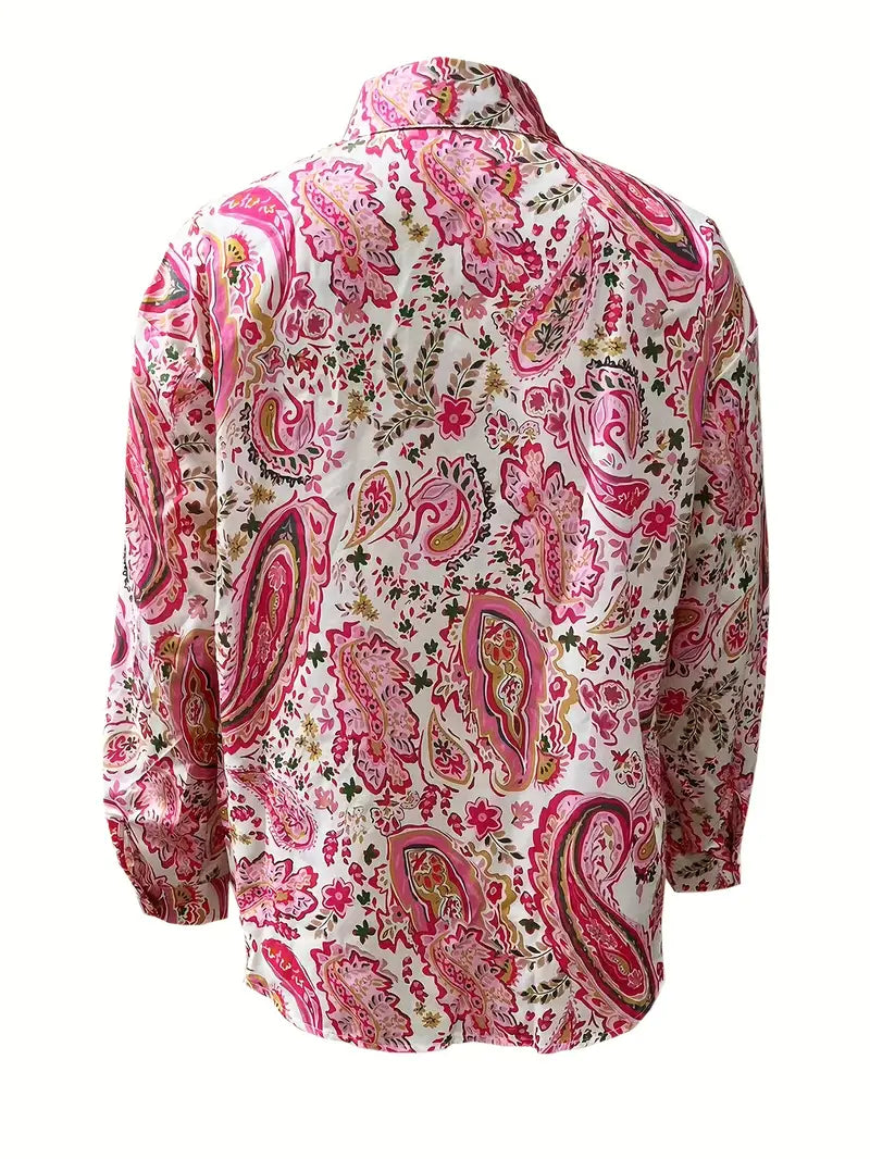 Women's abstract floral long-sleeved shirt