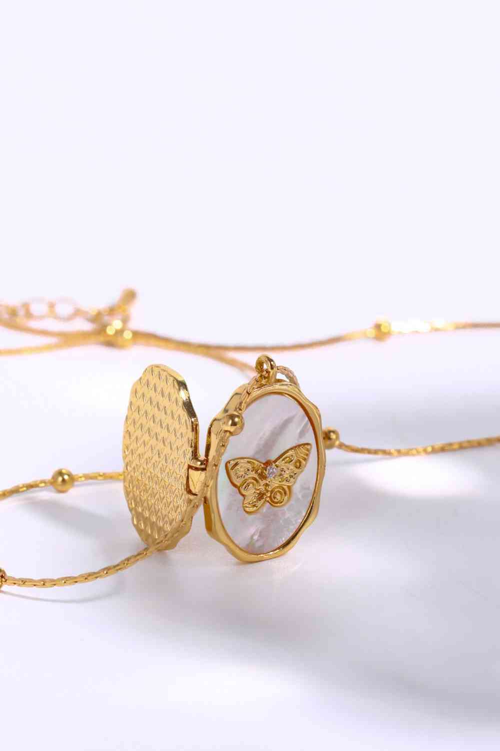 Sparkling Stone Butterfly Locket Pendant Necklace