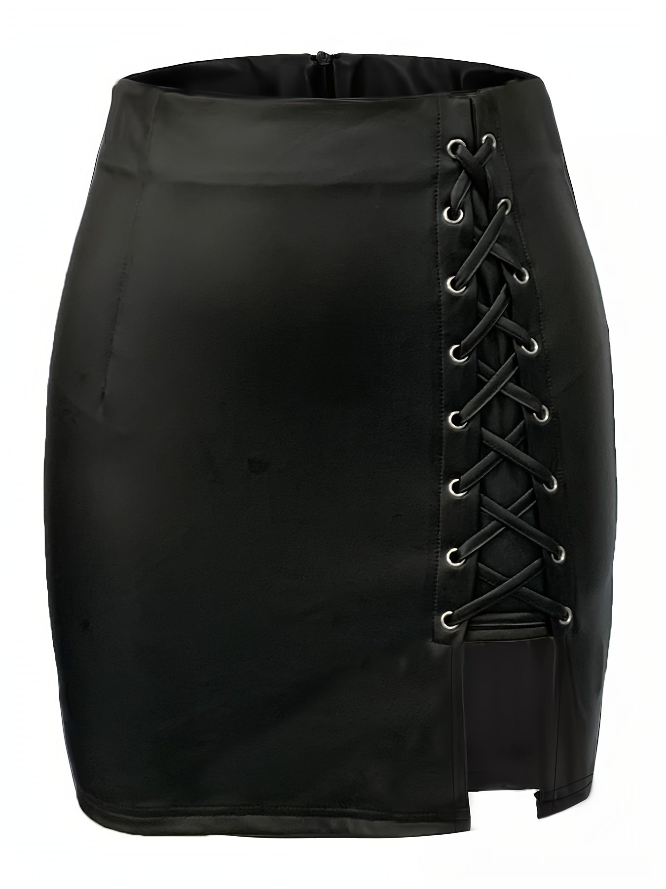 High-waist mini skirt with lace-up side slit for women