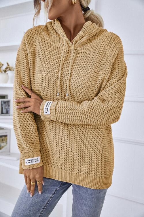 Women’s Knitted Hoodie - Relaxed Fit - Ribbed Cuffs & Hem - Drawstring Hood Casual Style