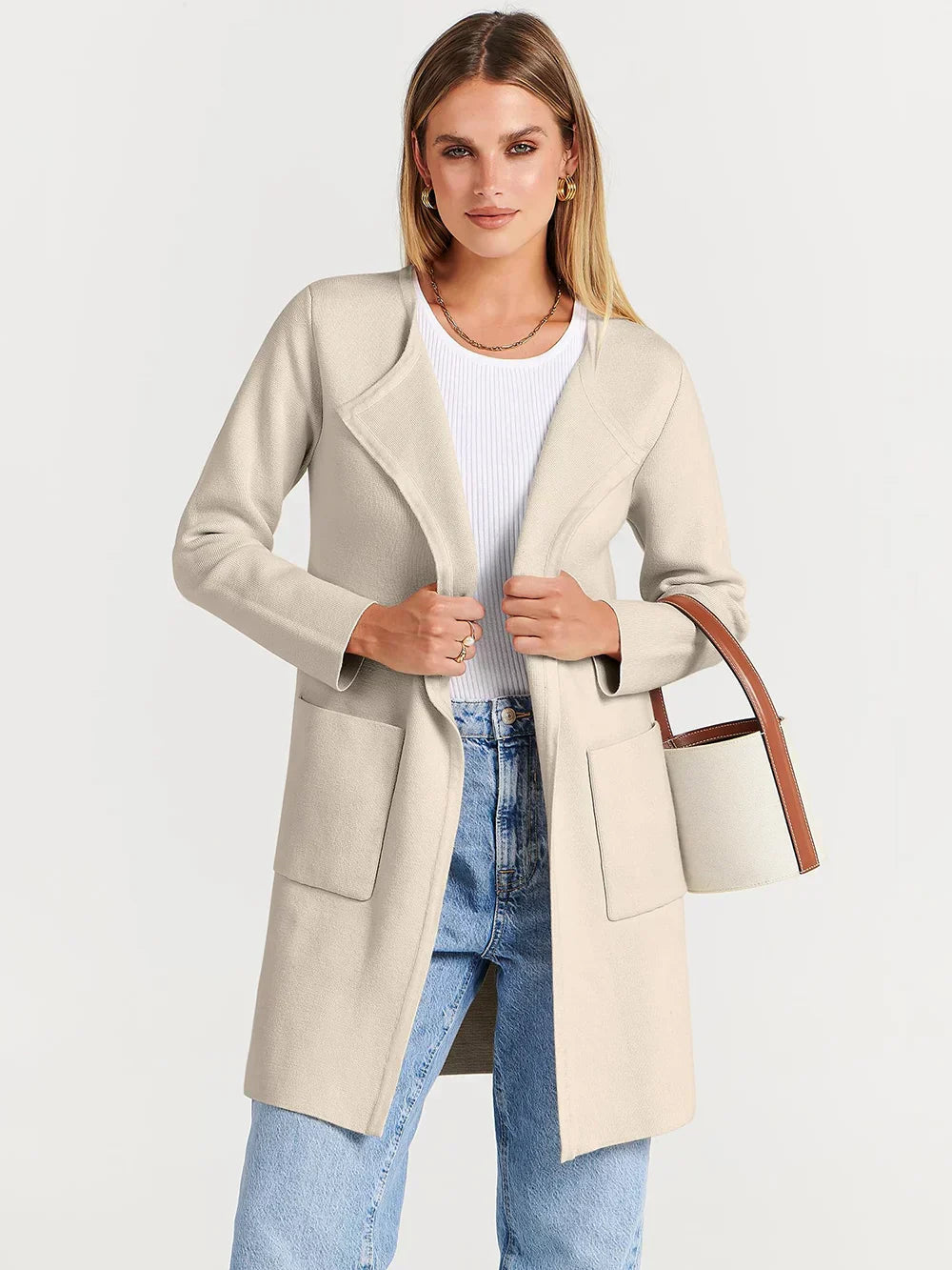 Women's versatile casual lapel midi coat