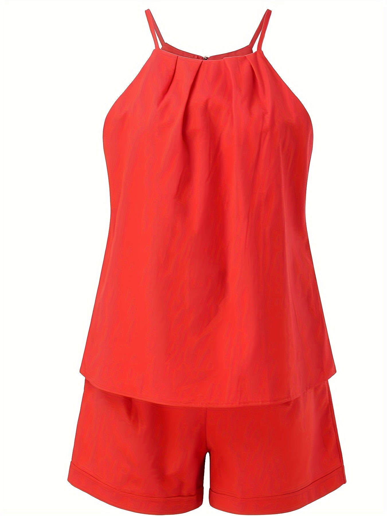 Halter-neck sleeveless top and belted shorts 2-piece co-ord set for women