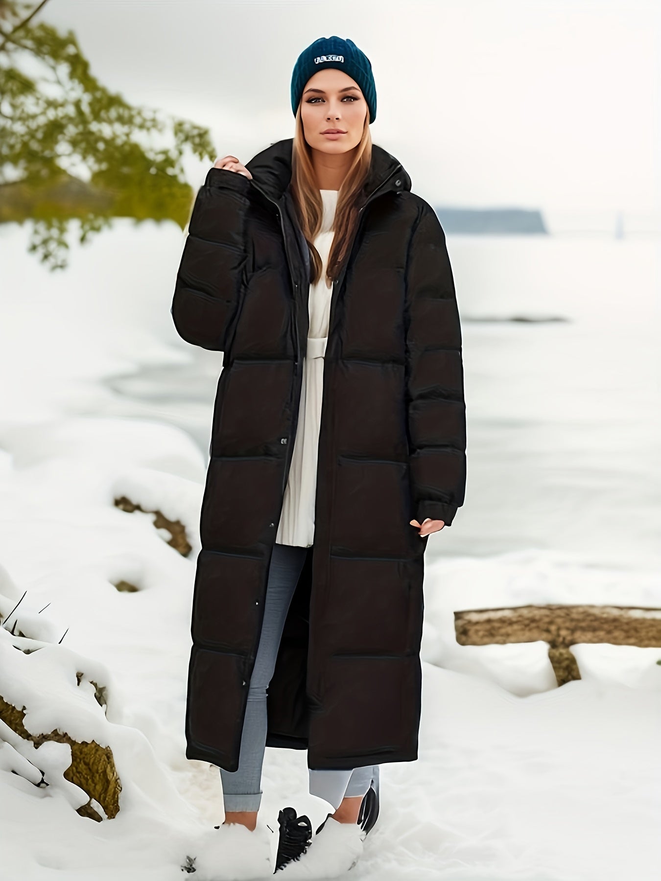 Women's mid-length down parka thick winter coat