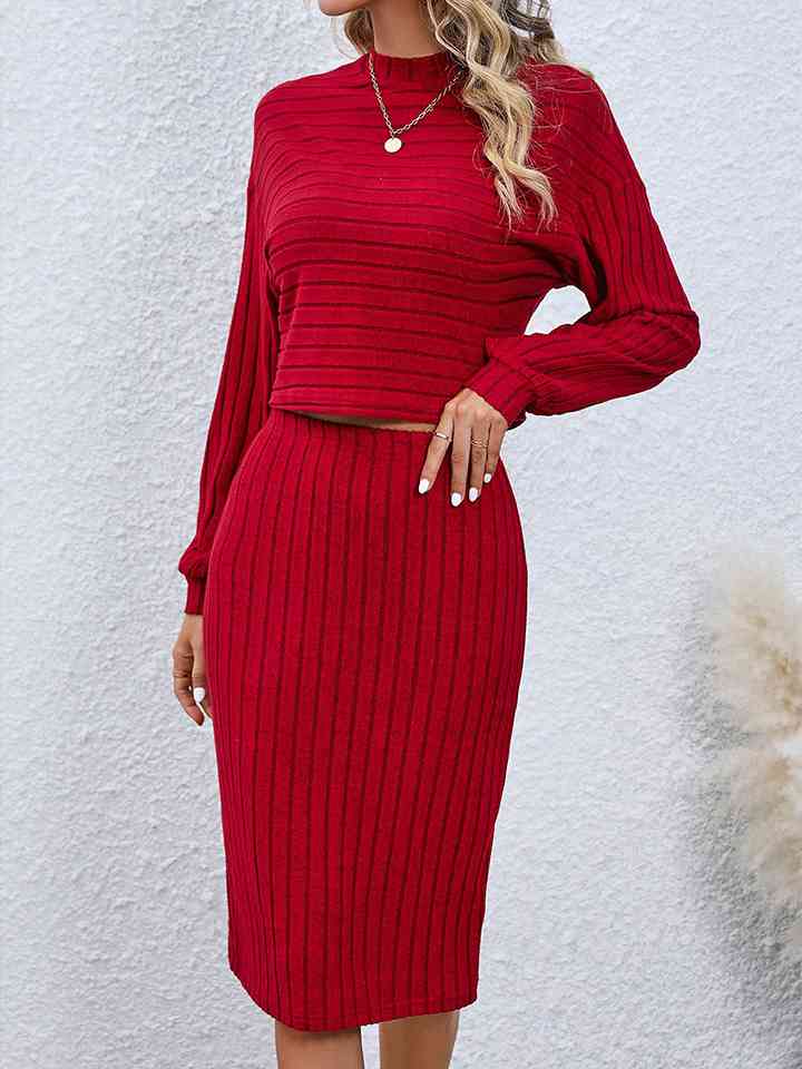 Natine - mock neck long sleeve top and pencil skirt set