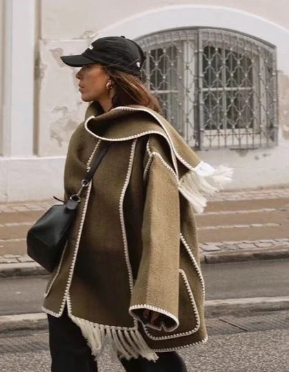 Women's coat with tassel scarf loose fit