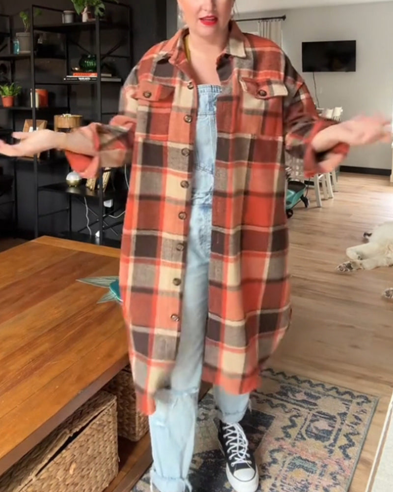 Women's orange soft plaid shirt jacket