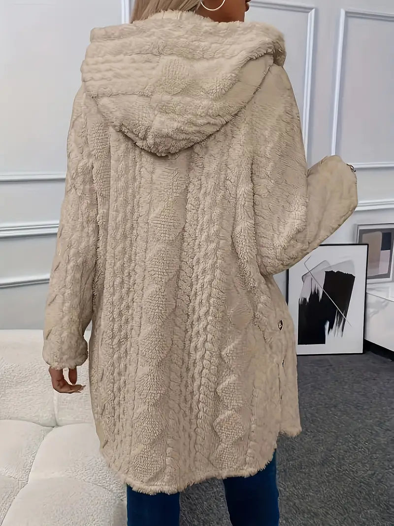 Women's chain knitted comfortable hooded loose coat