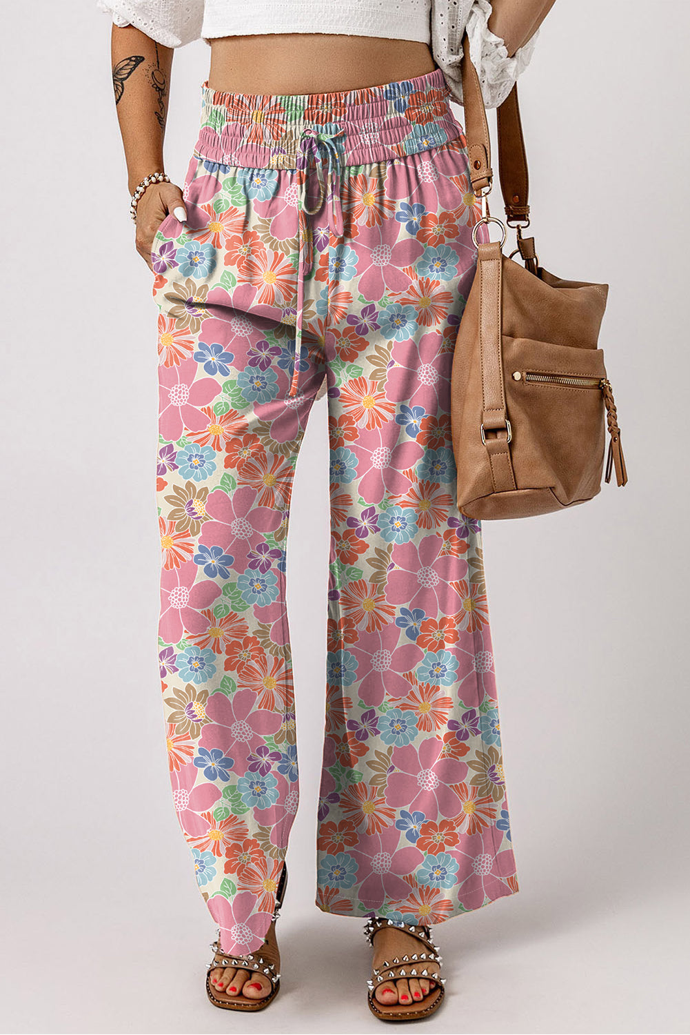 Women's Palazzo Pants - Wide Leg - Lightweight Fabric - Elastic Waist with Drawstring