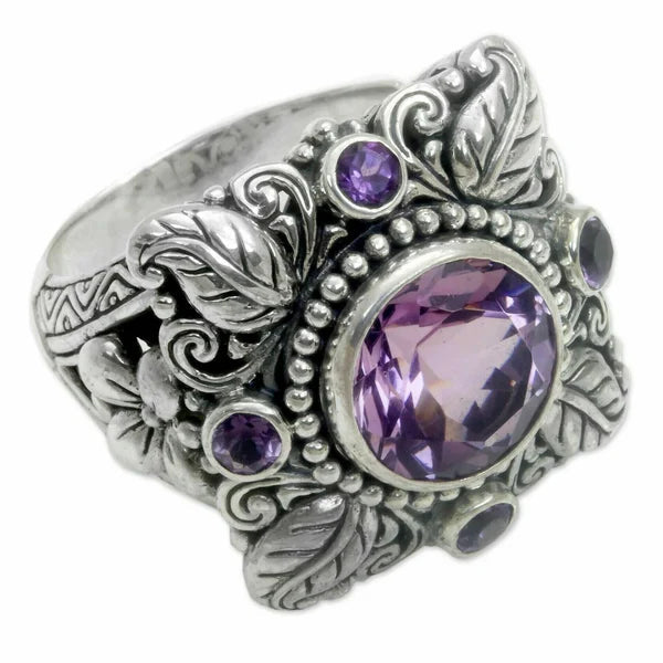 Amethyst Crystal Meditation Flower Ring