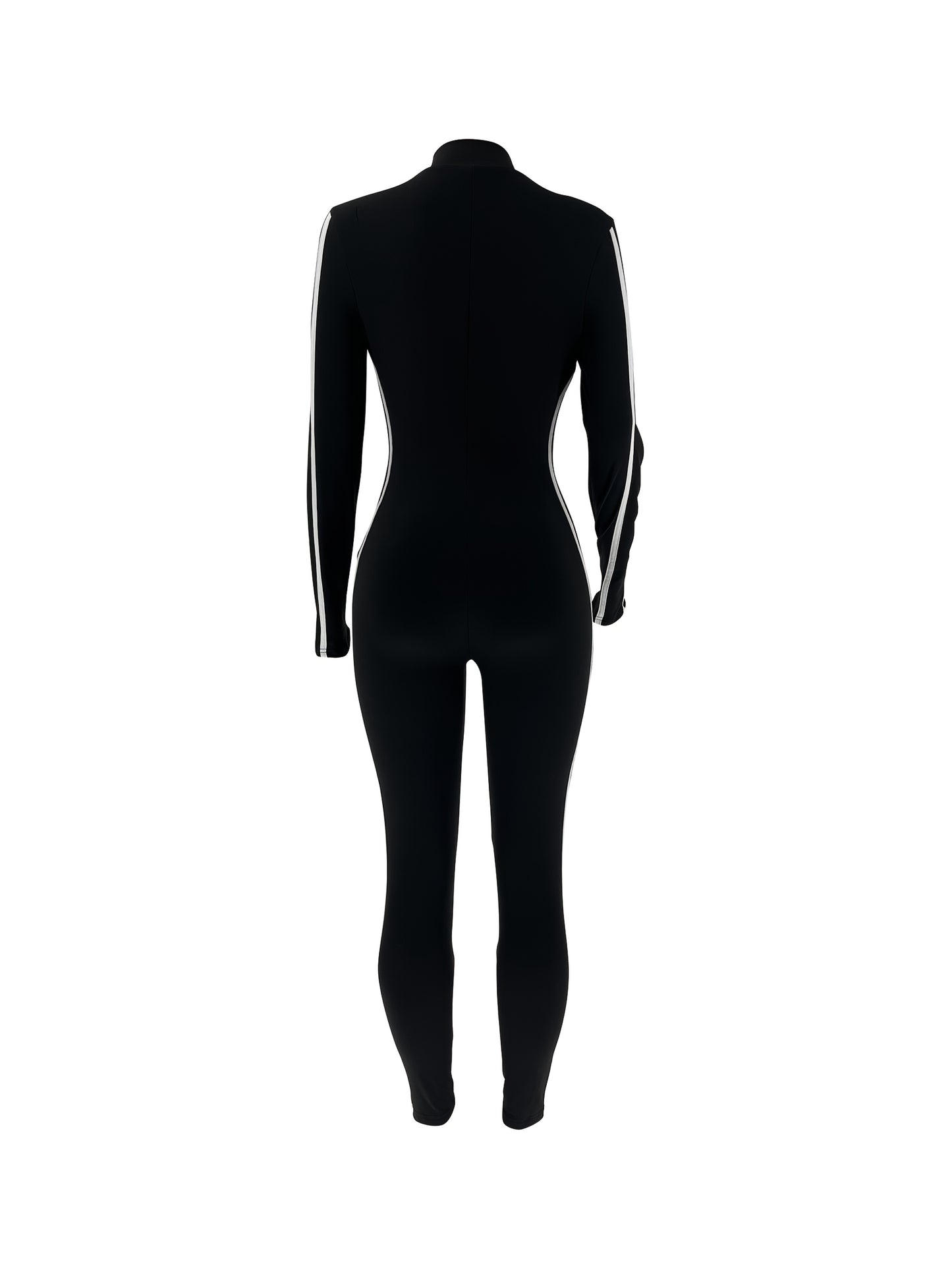 Women’s Jumpsuit - Stretch Fit - Zip Front - Long Sleeve - Contrast Stripe Athleisure