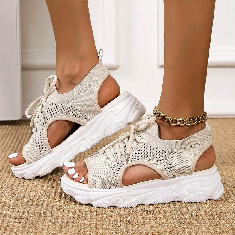 Breathable Knit Open-Toe Cushioned Sneakers
