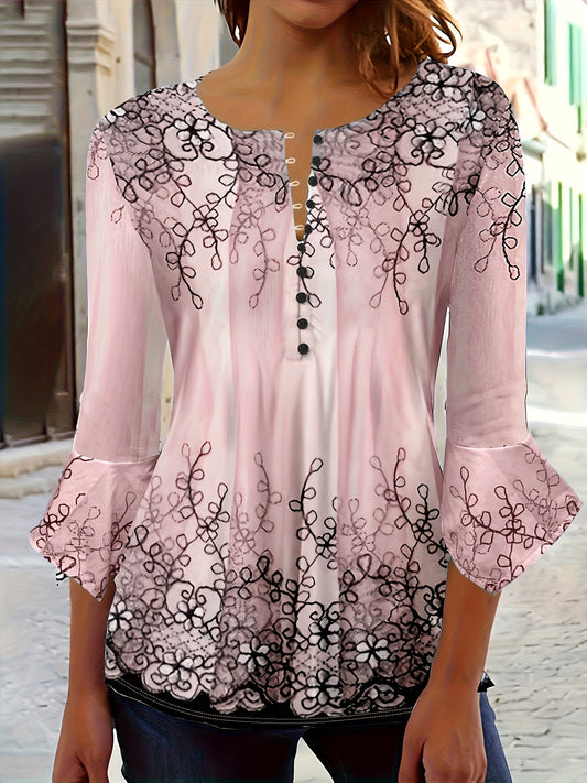 Embroidered Lace Detail Relaxed Fit Blouse