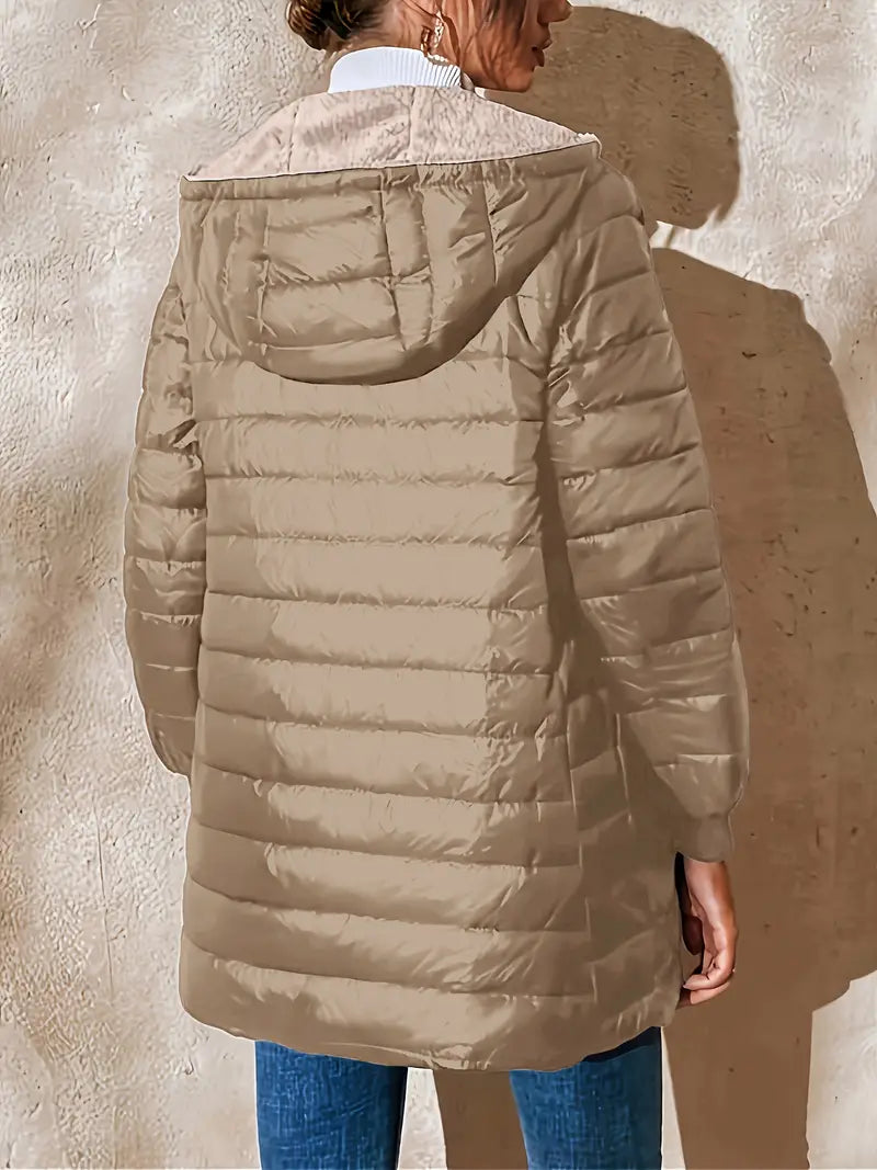 Women's mid-length hooded quilted jacket
