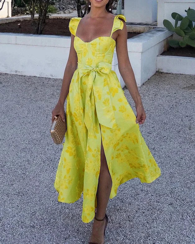 Textured Floral Jacquard A-Line Dress