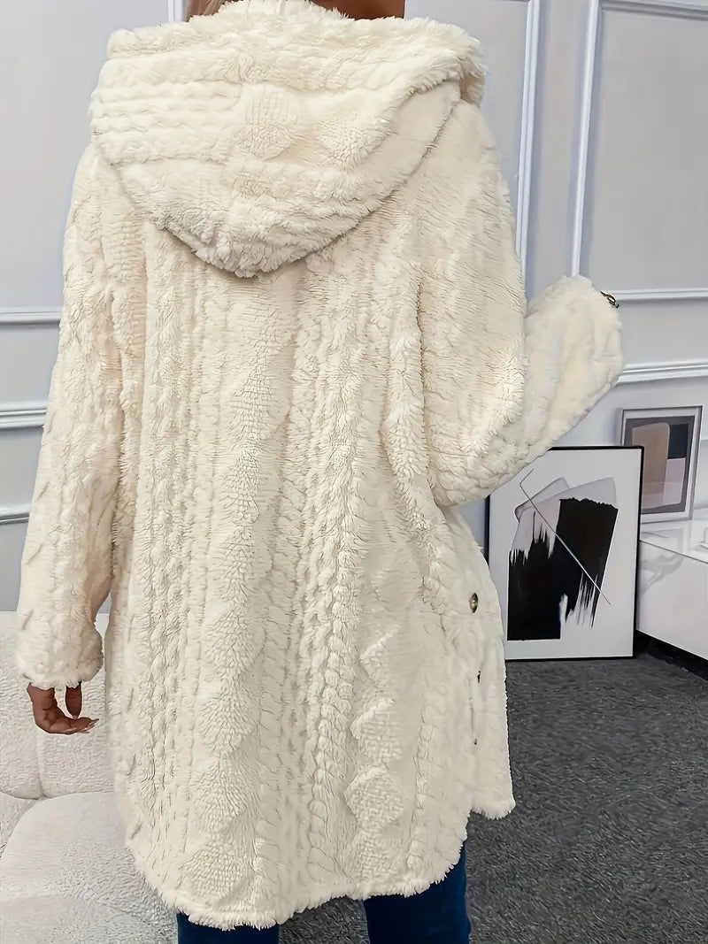 Women's chain knitted comfortable hooded loose coat
