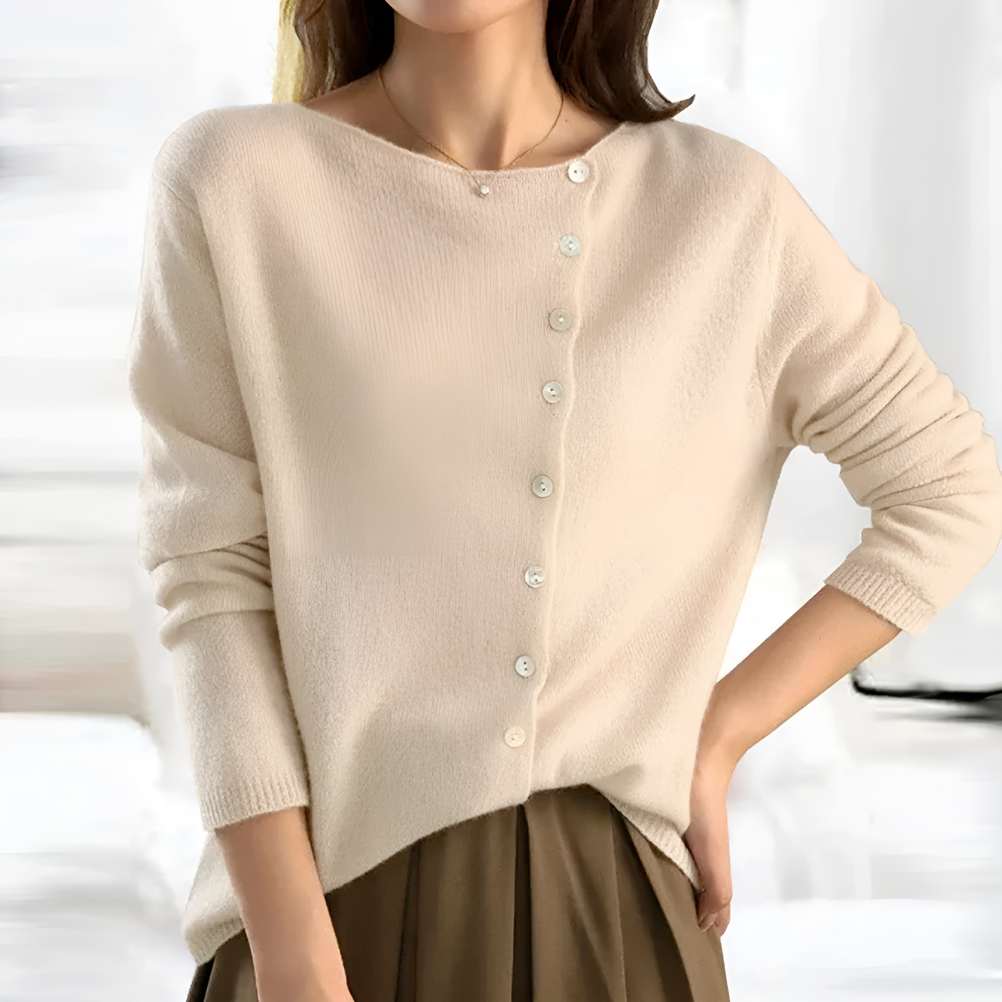 Women’s Cardigan - Soft Knit Blend - Asymmetric Button Closure - Relaxed Fit Sweater