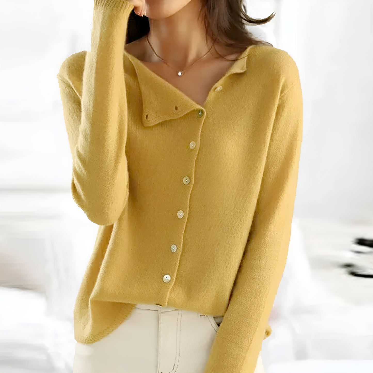 Women’s Cardigan - Soft Knit Blend - Asymmetric Button Closure - Relaxed Fit Sweater
