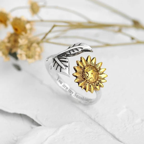 Adjustable Floral Design Sunflower Ring