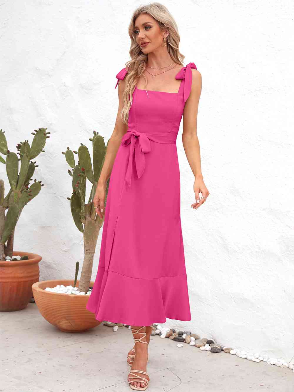 Tie Strap Flowy A-Line Midi Dress