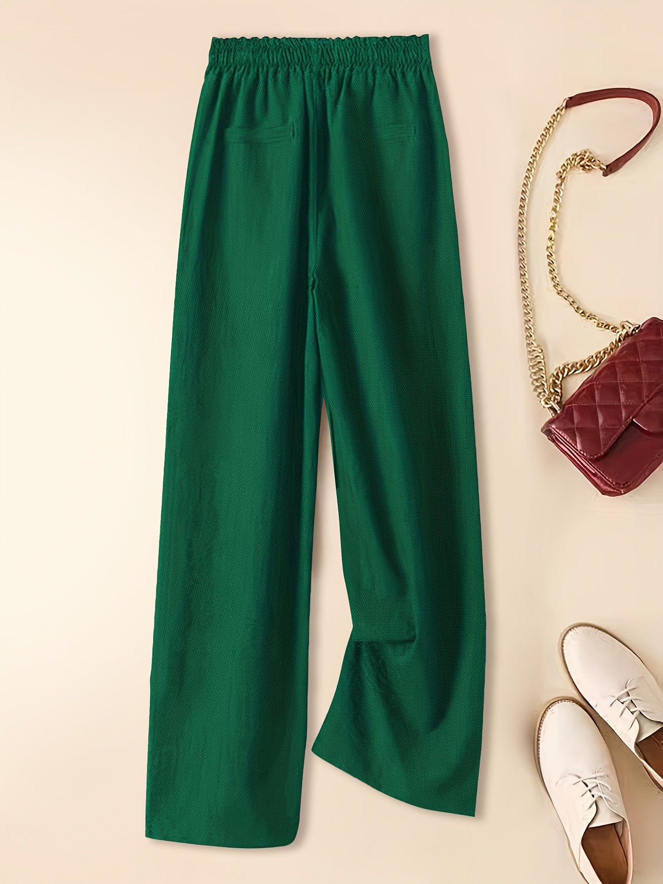 Women's Linen Wide-Leg Pants - Elastic Waist - Lightweight Breathable Fabric - Full Length