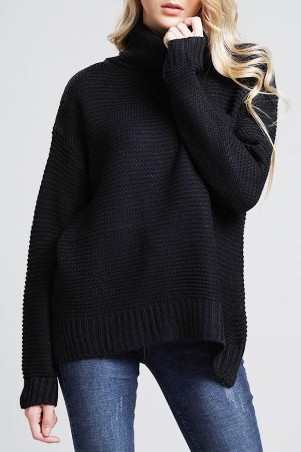 Women’s Turtleneck Sweater – Chunky Wool Knit – Oversized Fit – Ribbed Cuffs & Hem