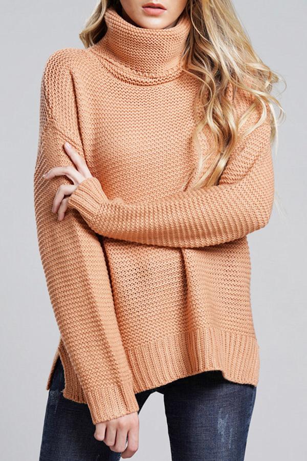 Women’s Turtleneck Sweater – Chunky Wool Knit – Oversized Fit – Ribbed Cuffs & Hem