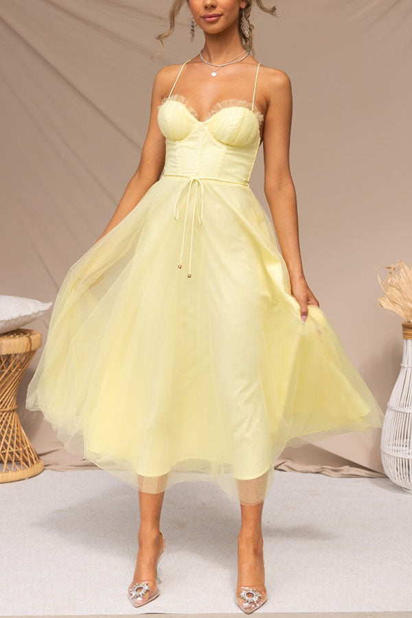 Women's Tulle Maxi Dress - Spaghetti Straps - Fitted Bodice - Layered Flowing Skirt