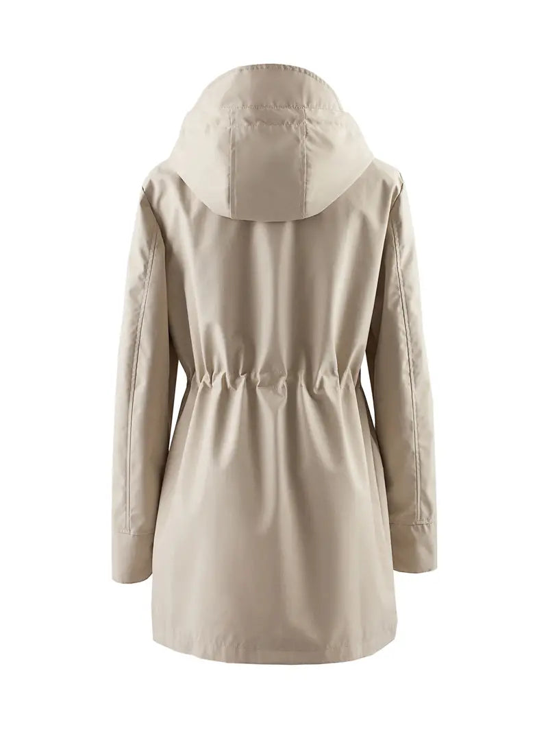 Women's casual windproof plaid hooded trench coat