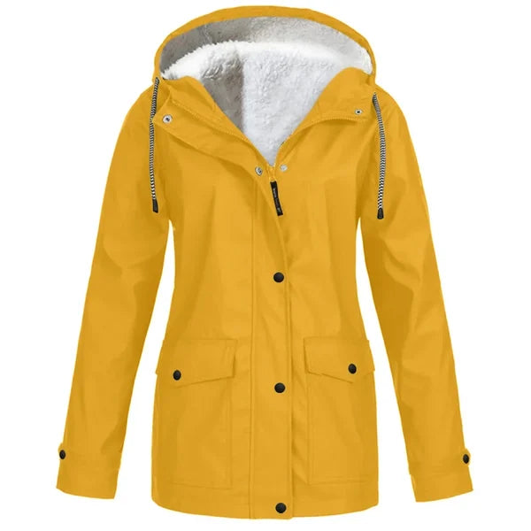 Women's Hooded Raincoat - Waterproof - Faux Fur Lined - Adjustable Cuffs - Zip Closure