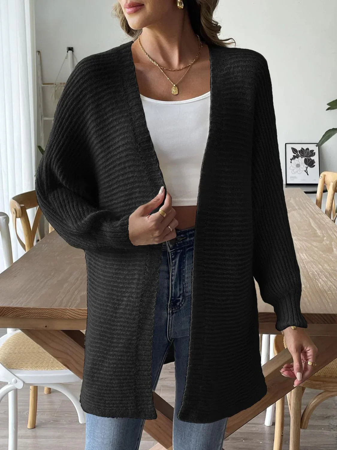 Women's long cardigan with open front