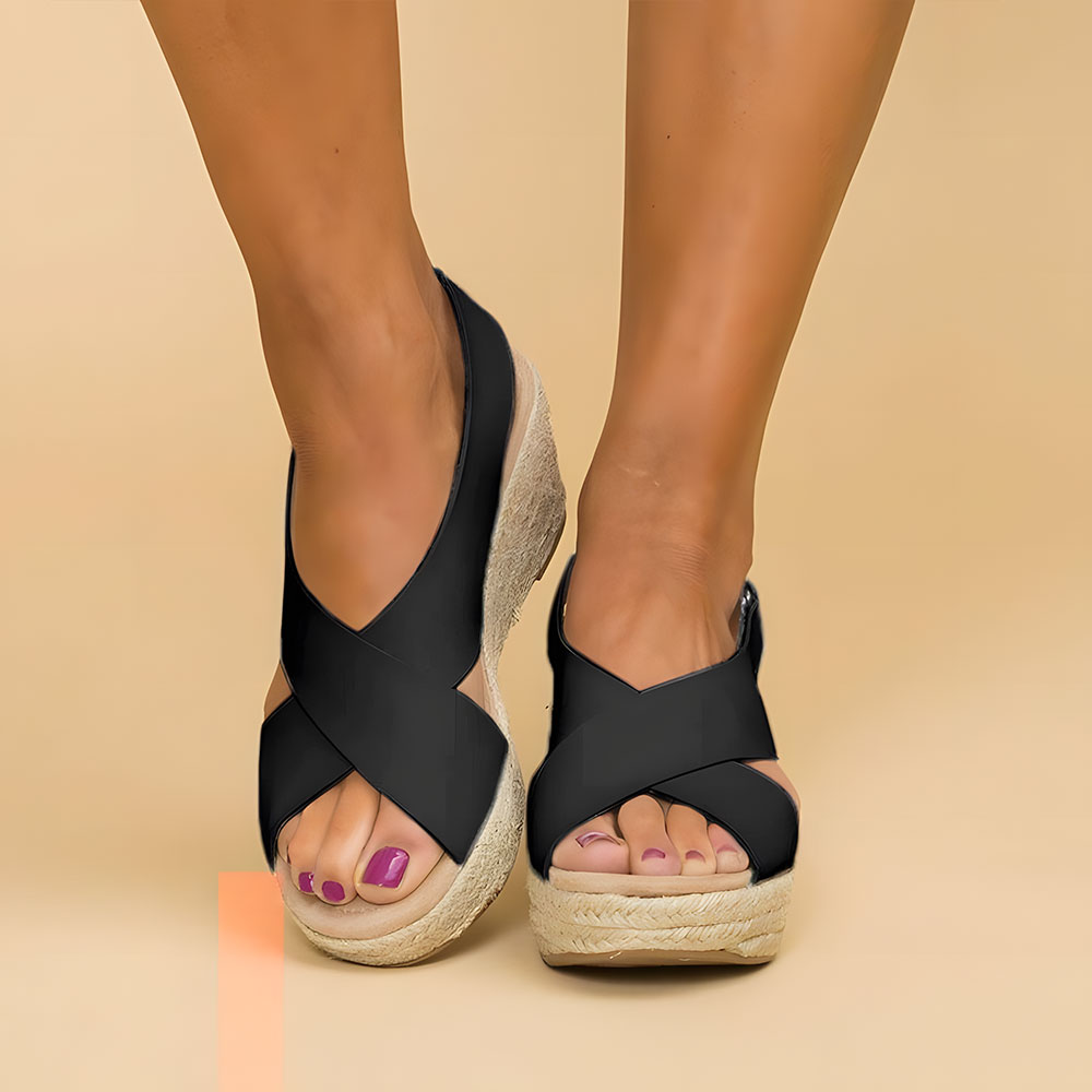 Women's Espadrille Wedge Sandals - Criss-Cross Straps - Braided Rope Heel