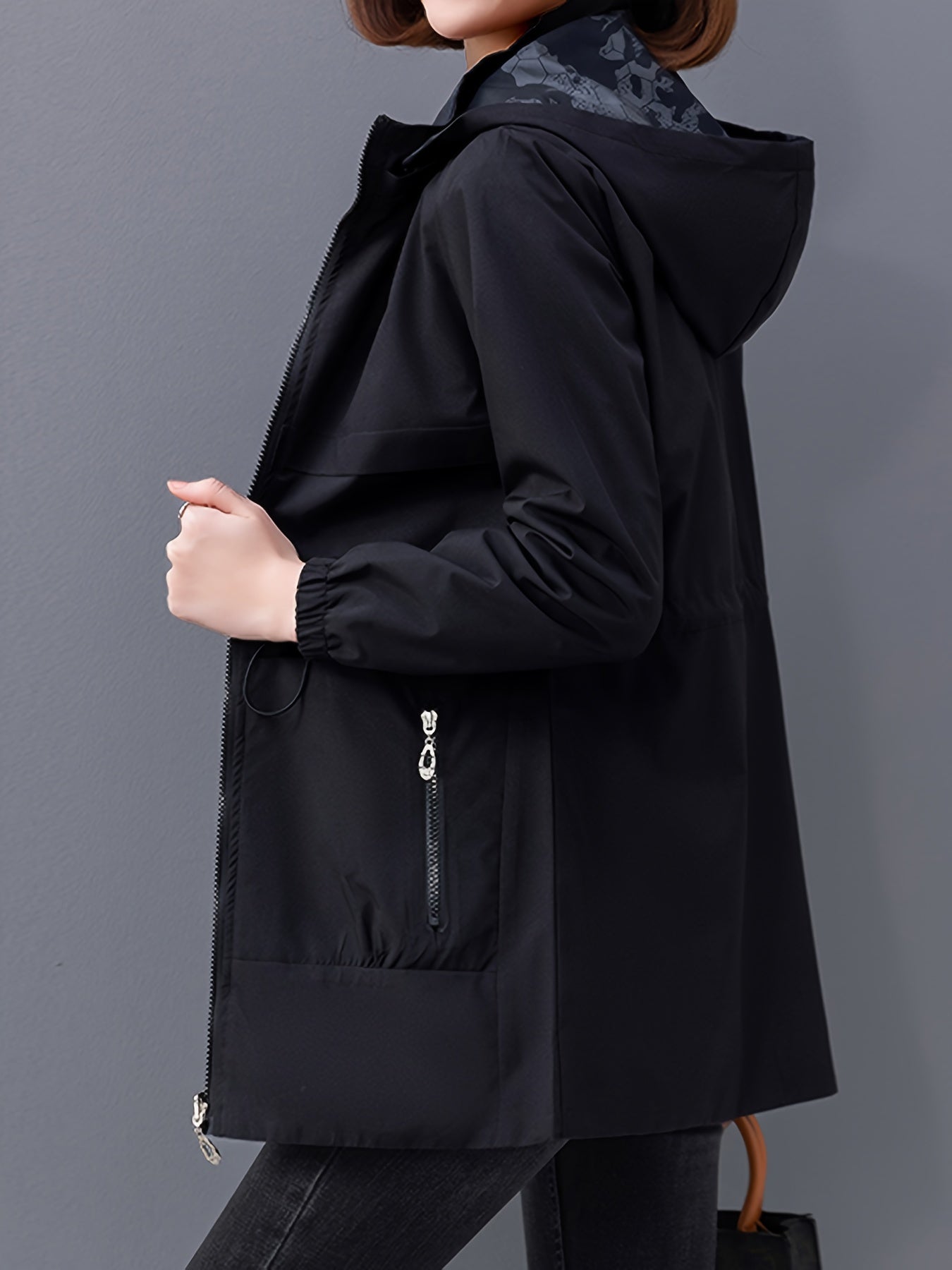 Women's stylish double-sided hooded coat with pockets