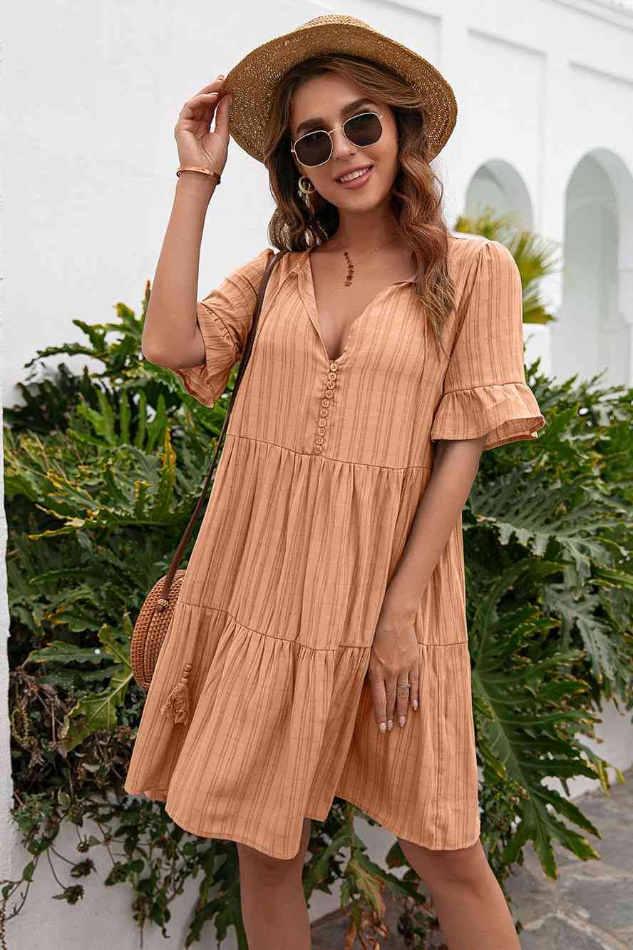 Flowy Ruffle Sleeve A-Line Midi Dress