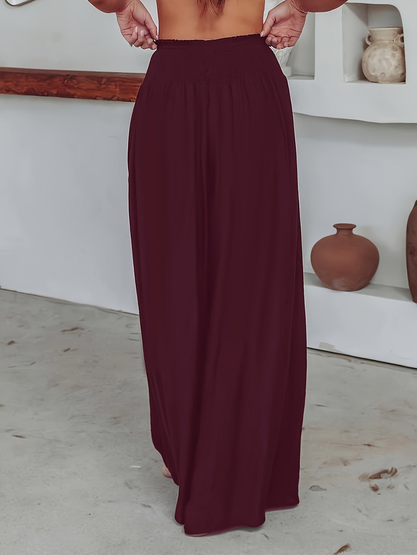 Flowy Smocked Waist Wide Leg Palazzo Pants