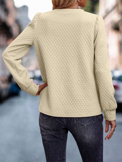 Marga - waffle round neck long sleeve sweatshirt