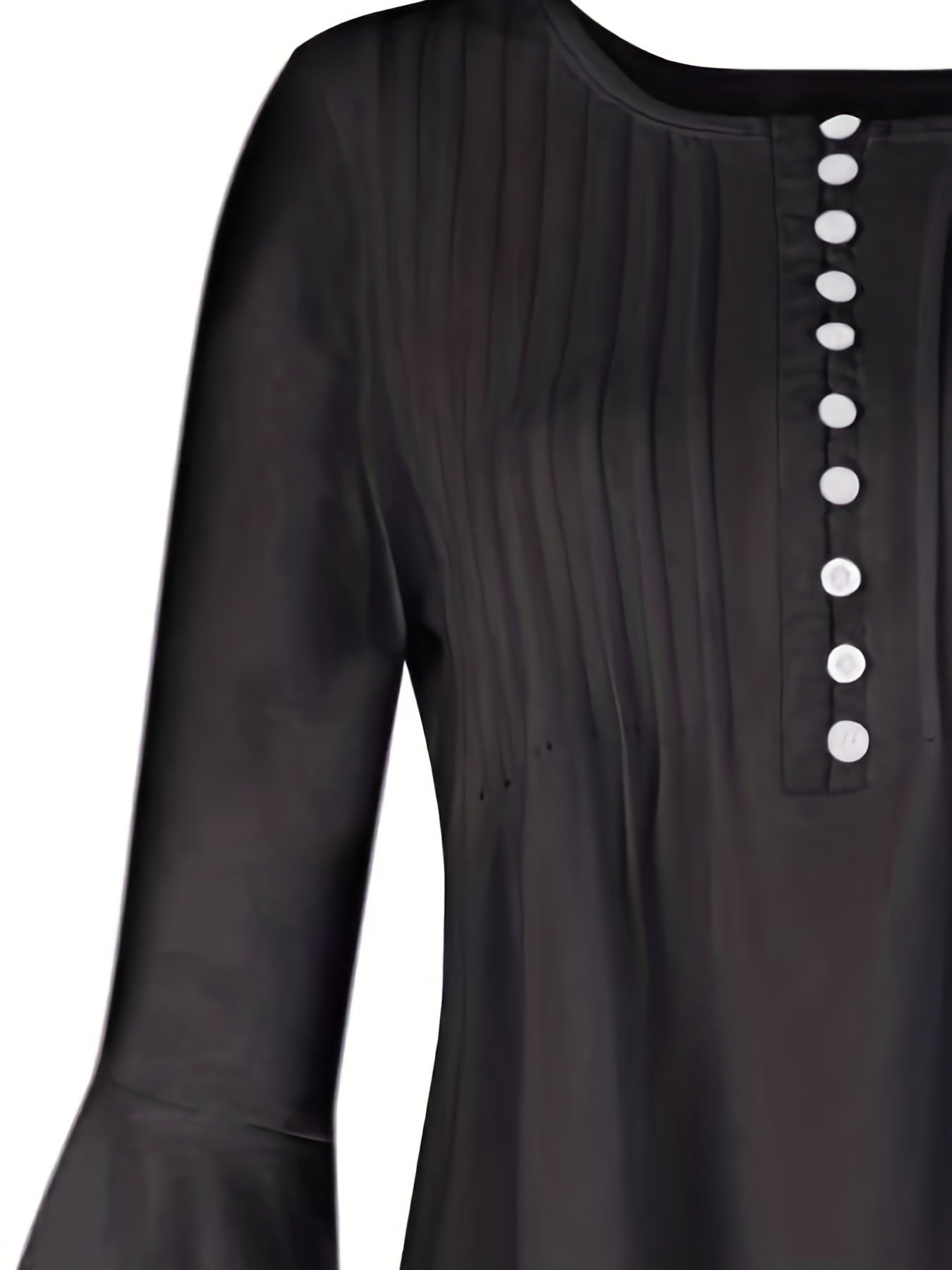 Pleated V-Slit Neckline Flare Sleeve Blouse