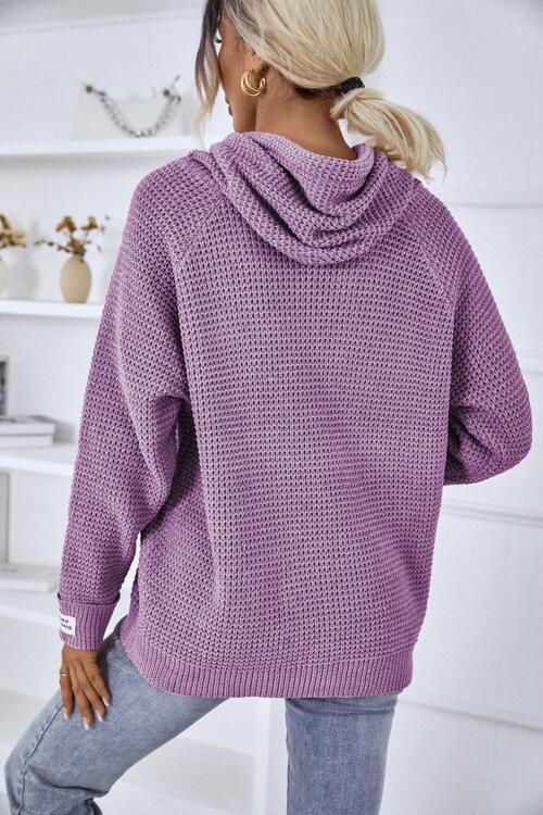 Women’s Knitted Hoodie - Relaxed Fit - Ribbed Cuffs & Hem - Drawstring Hood Casual Style