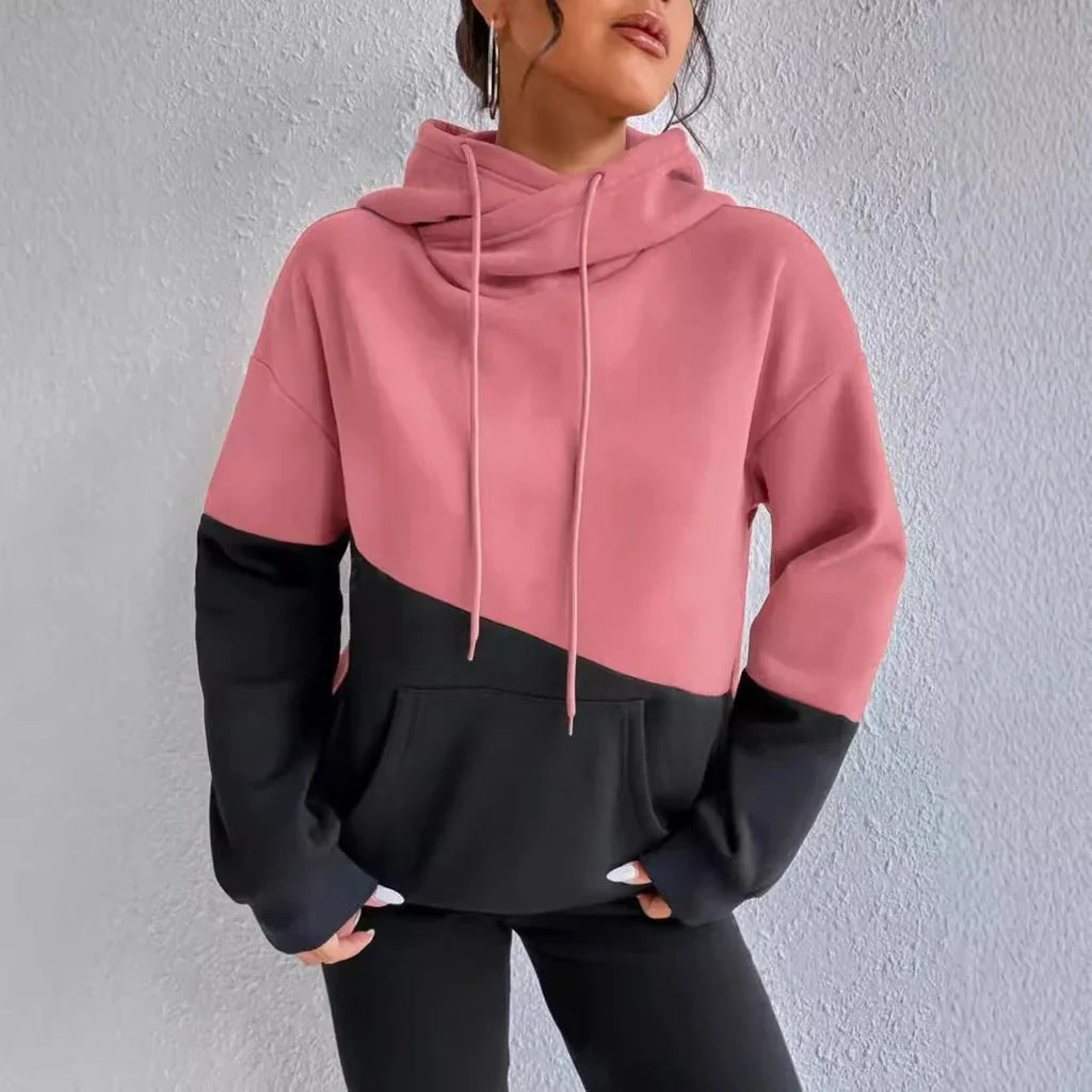 Women’s Hoodie – Relaxed Fit – Soft Knit – Colorblock – Kangaroo Pocket – Drawstring Hood