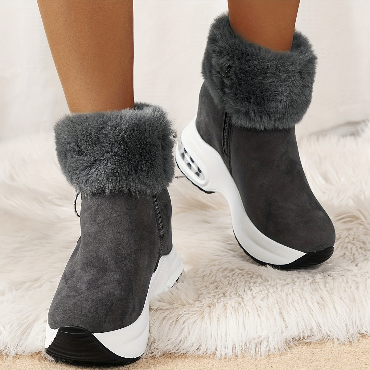 Women's height-increasing fur snow boots