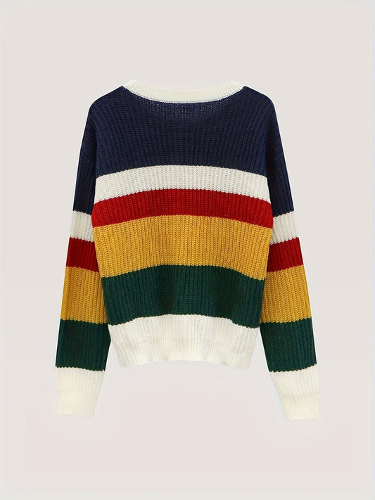 Rainbow Stitching Loose Pullover Sweater
