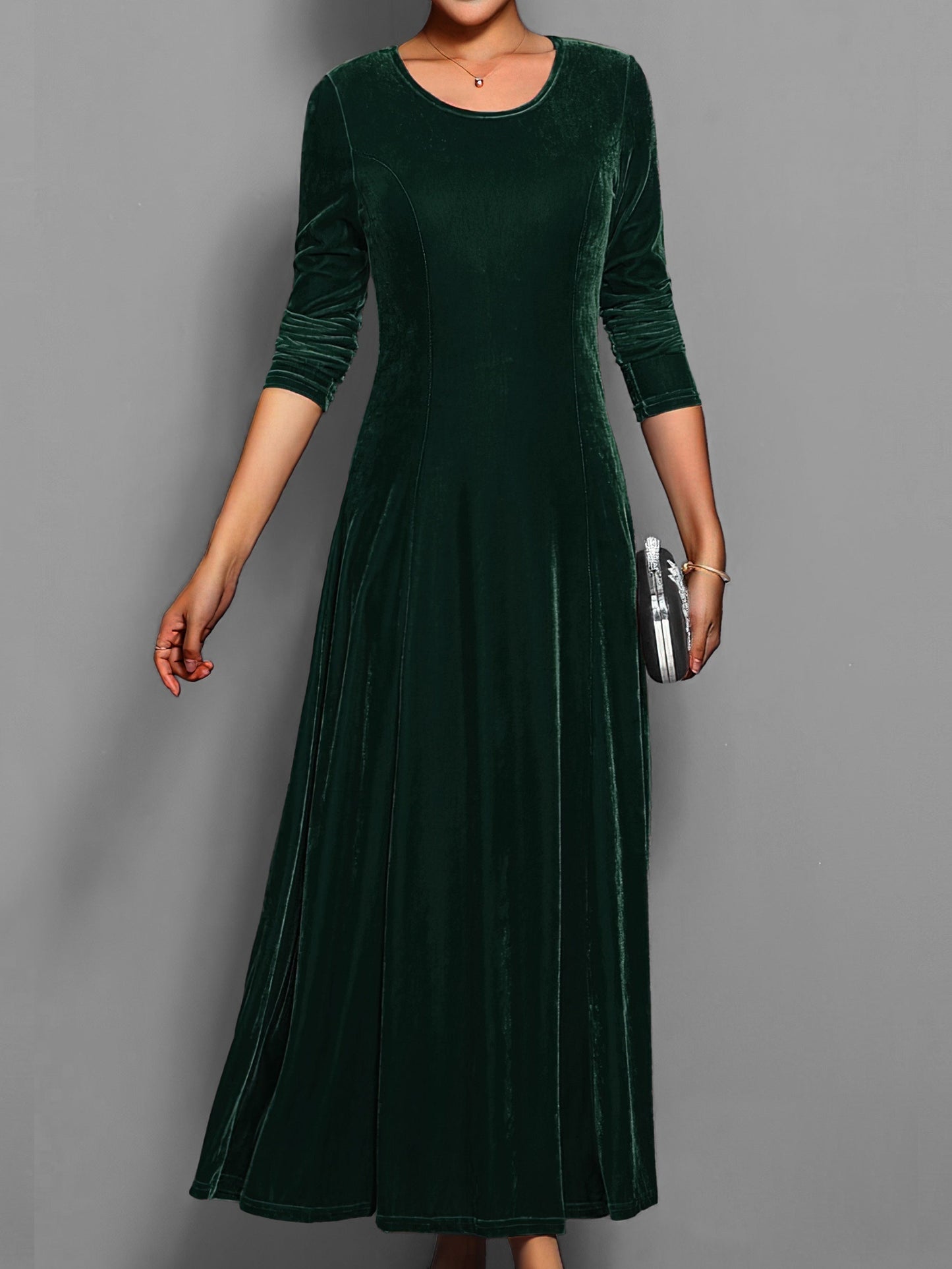 Round neck long sleeve maxi dress for women