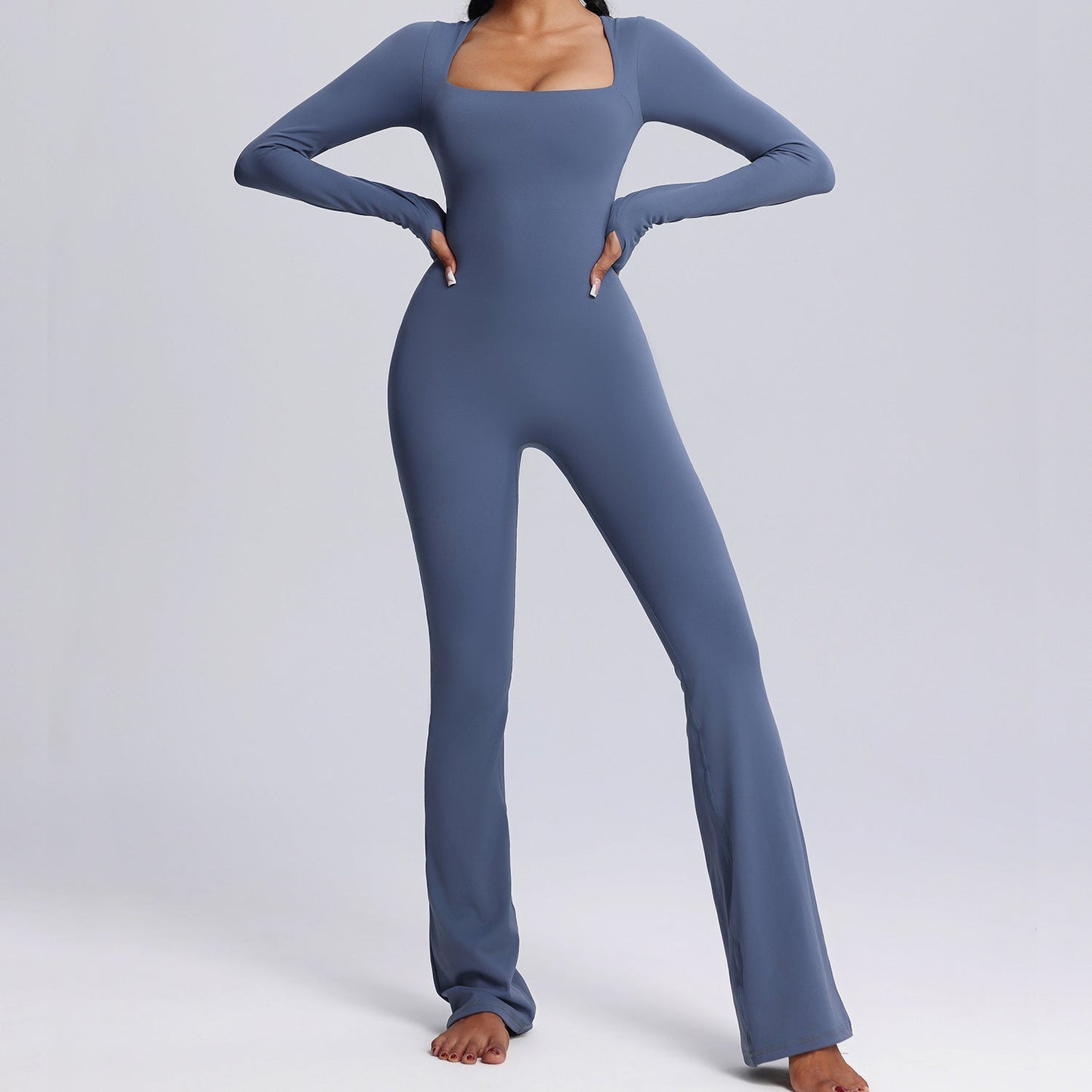 Women's Long-Sleeve Wide-Leg Jumpsuit - Breathable Yoga & Fitness Bodysuit