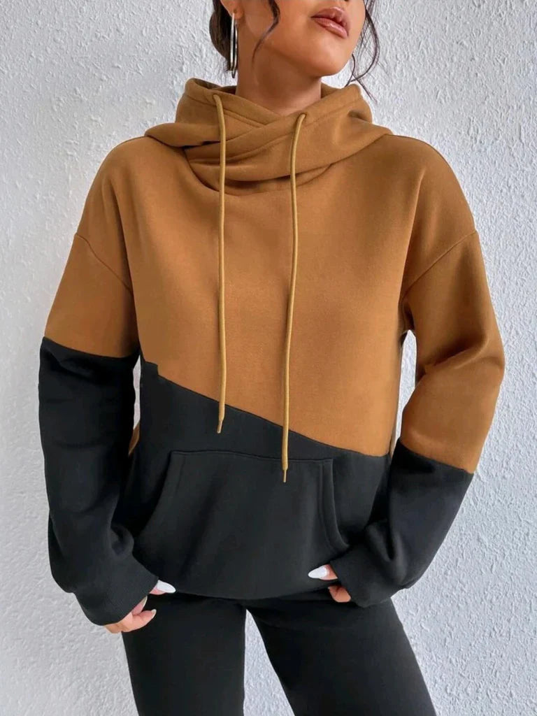 Women’s Hoodie – Relaxed Fit – Soft Knit – Colorblock – Kangaroo Pocket – Drawstring Hood