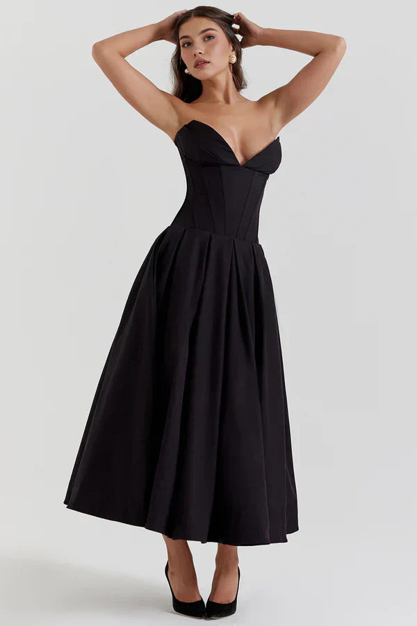 Women's Strapless Evening Gown - Sweetheart Neckline - Fitted Bodice - A-Line Silhouette