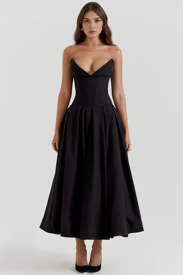 Women's Strapless Evening Gown - Sweetheart Neckline - Fitted Bodice - A-Line Silhouette