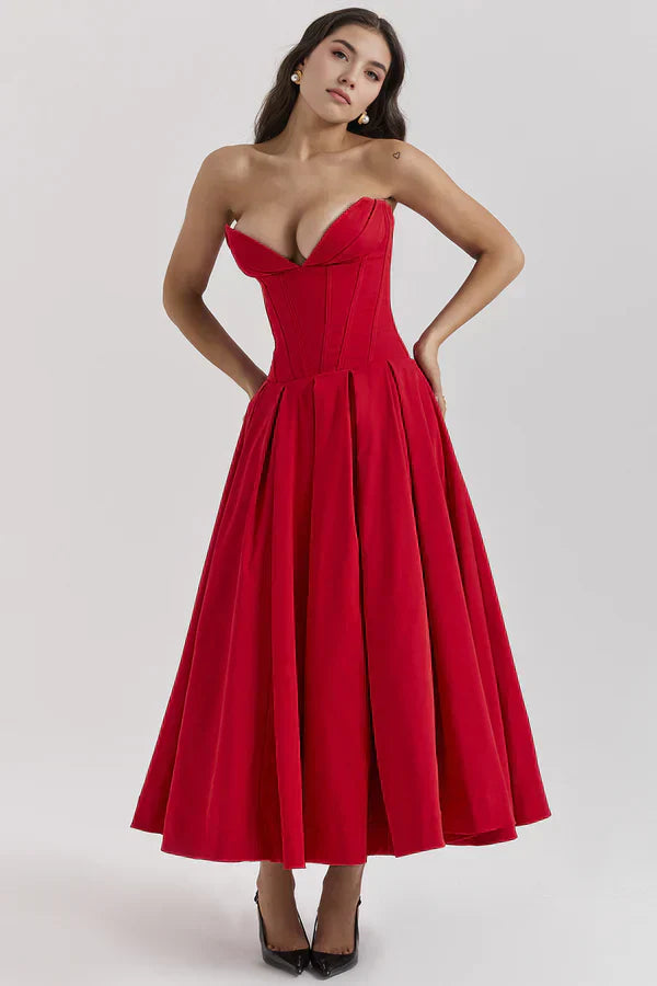 Women's Strapless Evening Gown - Sweetheart Neckline - Fitted Bodice - A-Line Silhouette