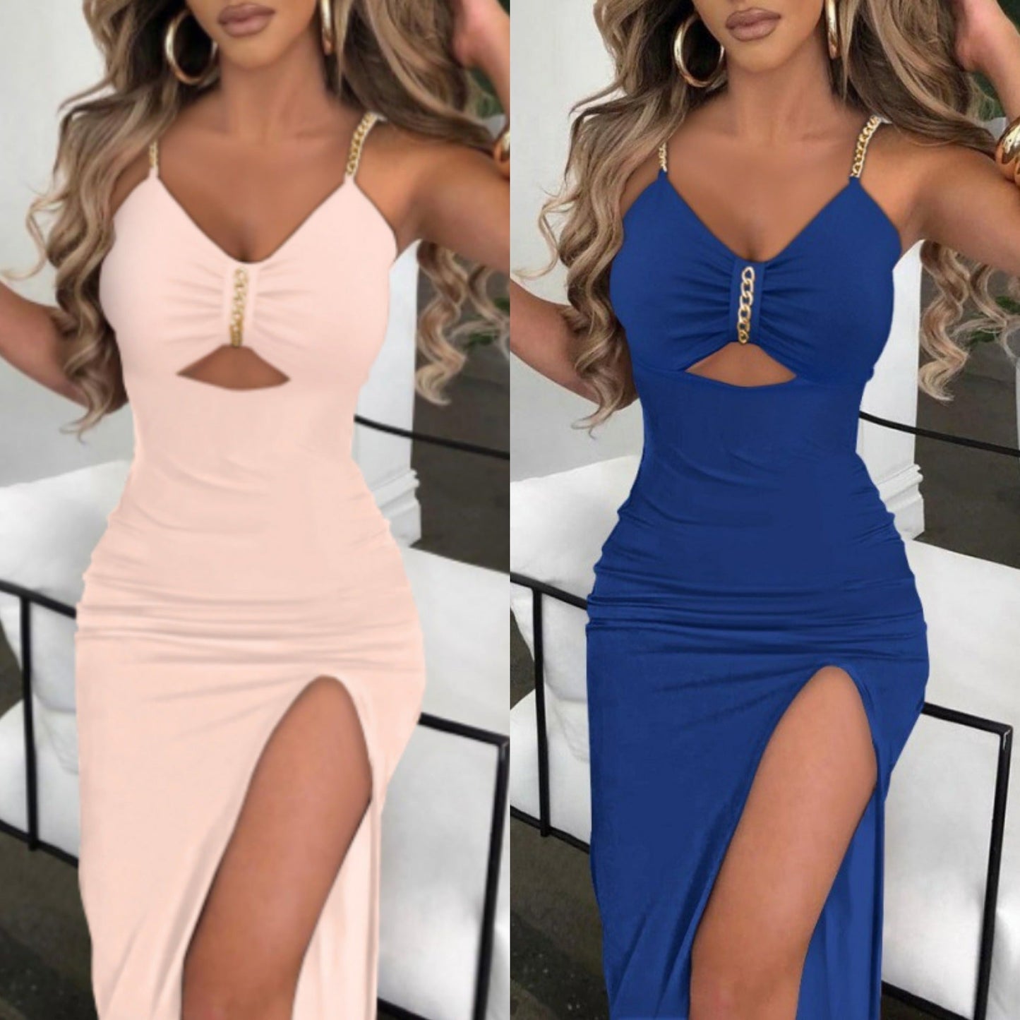 Sizzle - Cut-out Slit and Chain Detail Dress
