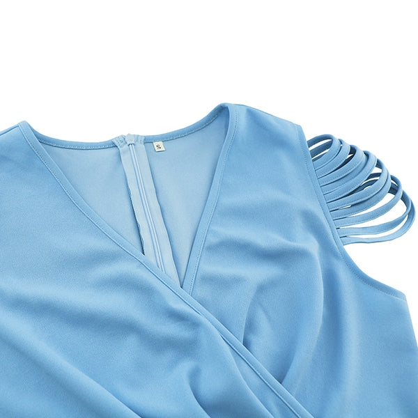 Chain Detail Cut-Out Sleeve Wrap Dress